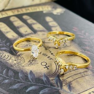 Vintage Nevada Mines Gold Plated Trio Crown set with Marquis cut ice Diamantés